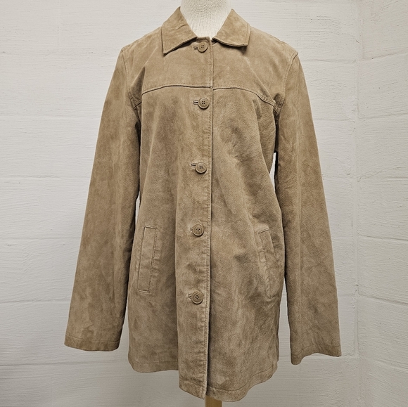 Moda International 90s Suede Leather Jacket in Camel Size Large Tall - Picture 2 of 12